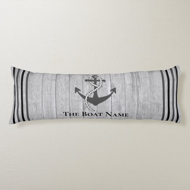 Familj eller Boat Namn Grått Anchor Rope Nautical Kroppskudde (Framsidan)