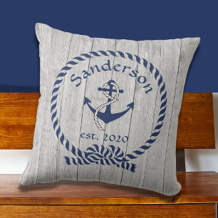 Familj eller Namn flotta Anchor Rope Nautical Thro Kudde