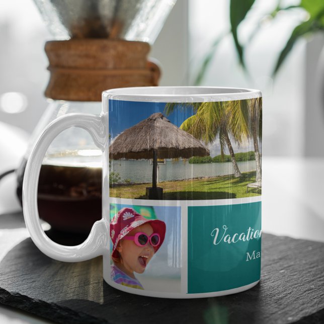 Familj eller par Vacation 5 Photo Keepsak, Teal Kaffemugg (Skapare uppladdad)