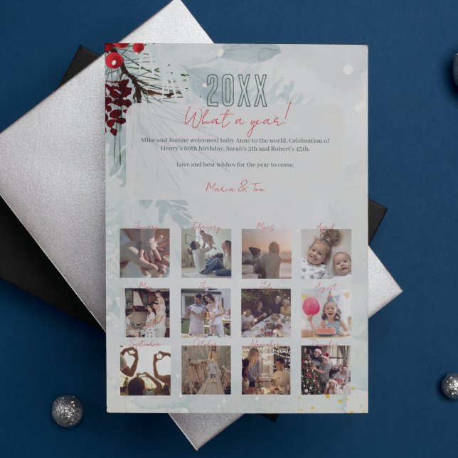 Familj ett år i recension 12 Photo Collage Mint Helg Vykort (Skapare uppladdad)