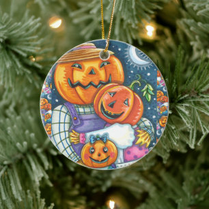 FAMILJ, FÄRGÄMNE OCH KUL I lycklig JACK O LANTERN Julgransprydnad Keramik