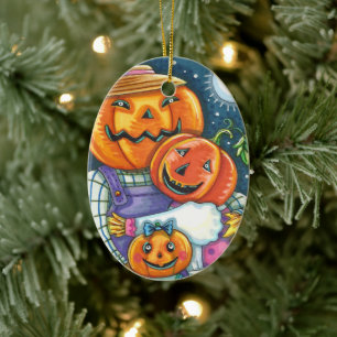 FAMILJ, FÄRGÄMNE OCH KUL I lycklig JACK O LANTERN Julgransprydnad Keramik