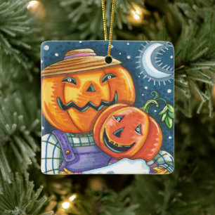 FAMILJ, FÄRGÄMNE OCH KUL I lycklig JACK O LANTERN Julgransprydnad Keramik