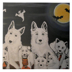 Familj för Halloween vithund Kakelplatta