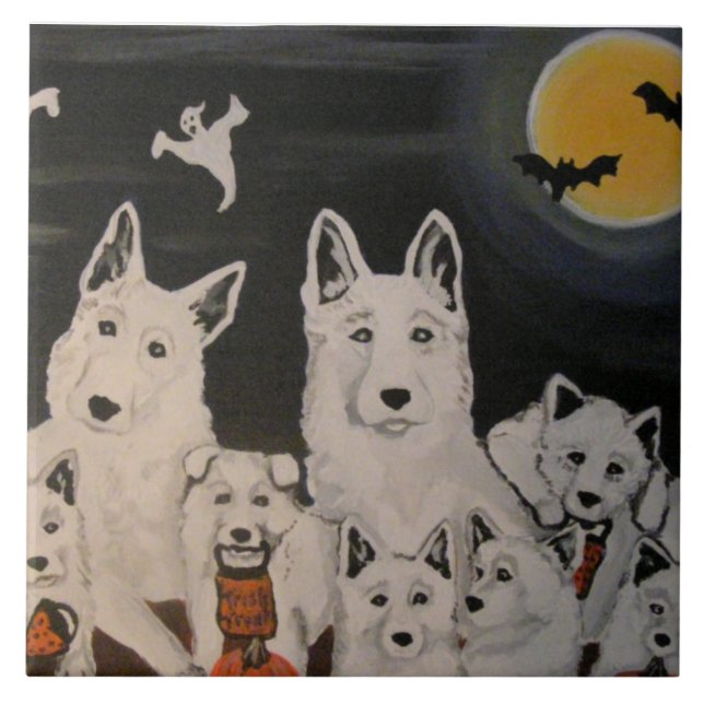 Familj för Halloween vithund Kakelplatta (Framsidan)