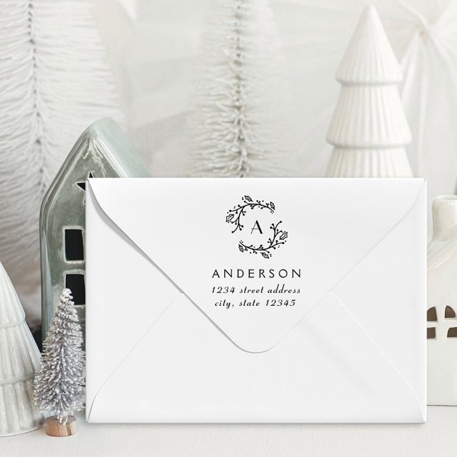 Familj för julkrans i Monogram Adress Stämpel (Skapare uppladdad)
