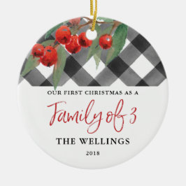 Familj för svart- & vitbuffelpläd av tre julgransprydnad keramik