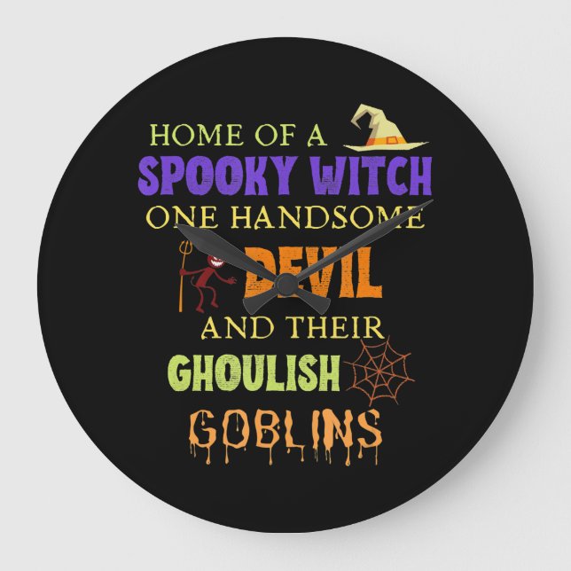 Familj Halloween-citat med Spindelnätet Witch Djäv Stor Klocka (Framsida)