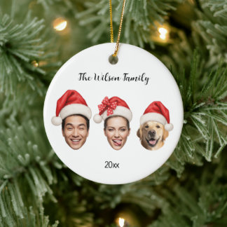 Familj & Hund Jul Santa Hattar 3 Bilder Julgransprydnad Keramik