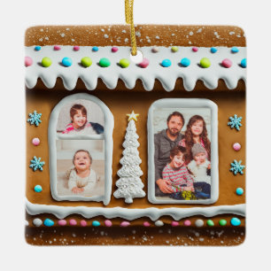 Familj i Gingerbröds hus julfoto Julgransprydnad Keramik