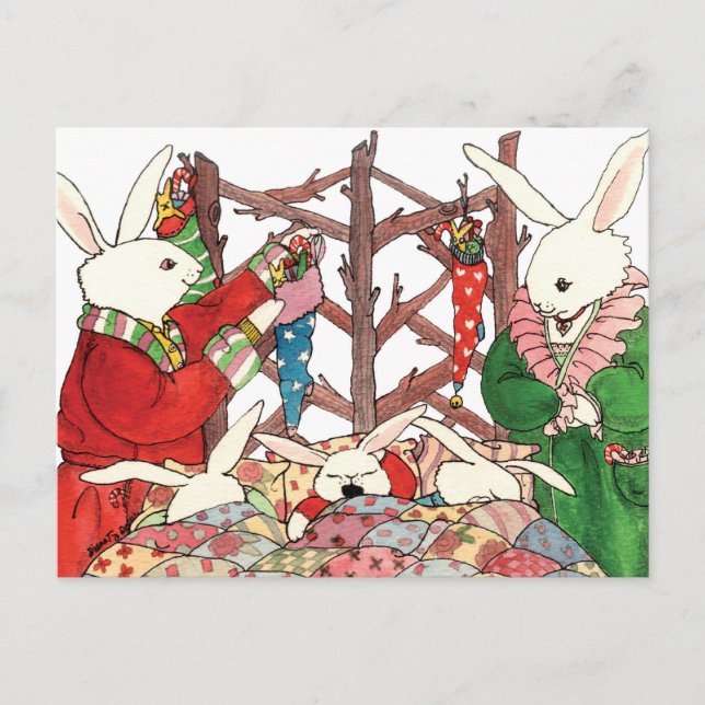 Familj i julbunny helg vykort (Framsida)