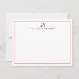 Familj Initial Mörkröd Kant Monogram Brevpapper Anteckningskort