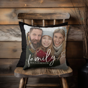 Familj Kalligrafi Hjärtformad Typsnitt Fotografi Kudde