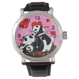 Familj Kärlek Cute Panda Bears Spelar konst av Lea Armbandsur