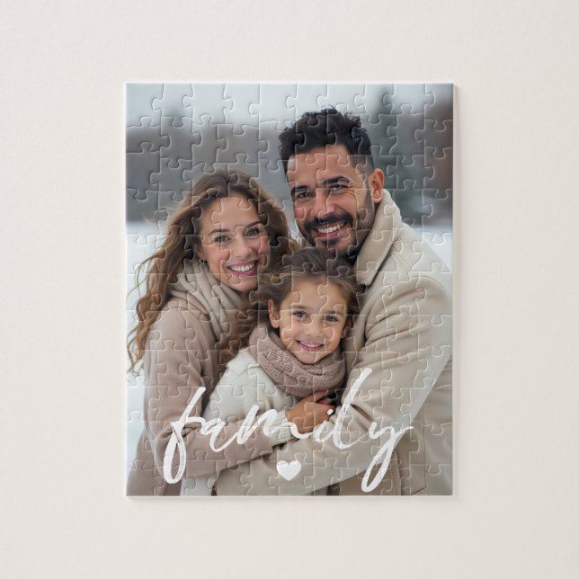 Familj kärlek hjärta modern skript foto pussel (Vertikal)