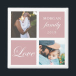 Familj Kärlek | Personlig Photo Magnet<br><div class="desc">Pastel färg palette två fotoanpassade fotomagneter med eleganten "kärlek" och "familj" och ditt eget monogram och datum. Snygg dekordekoraccent eller en gåva till dina vänner och din familj i personligen</div>