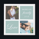 Familj Kärlek | Personlig Photo Magnet<br><div class="desc">Pastel färg palette två fotoanpassade fotomagneter med eleganten "kärlek" och "familj" och ditt eget monogram och datum. Snygg dekordekoraccent eller en gåva till dina vänner och din familj i personligen</div>