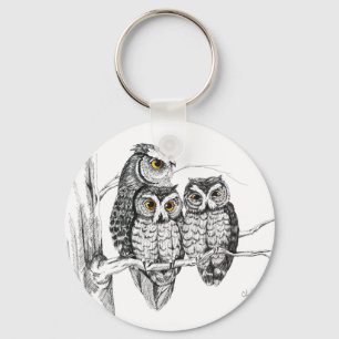 Familj Keychain för Screechuggla Nyckelring