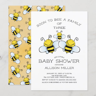 Familj med 3 inbjudningar till Bee Baby Shower