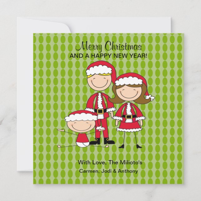 Familj med 3 Stick figurer-julkort Julkort (Framsida)