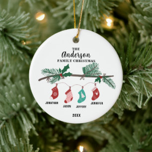 Familj med 4 julklappar Personlig Julgransprydnad Keramik