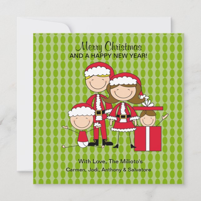 Familj med 4 Stick figurer julkort (Framsida)