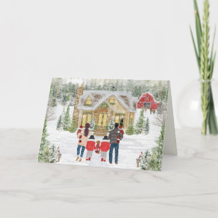 Familj med 6 tvillingar & flickor, Snöig julstuga Helgkort