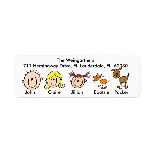 Familj med Adressetiketter för Hund och katt Returadress Etikett (Framsidan)