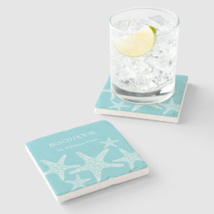 Familj med Aqua Blue Starfish Coastal Beach House Stenunderlägg