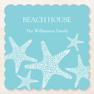 Familj med Aqua Blue Starfish Coastal Beach House Underlägg Papper
