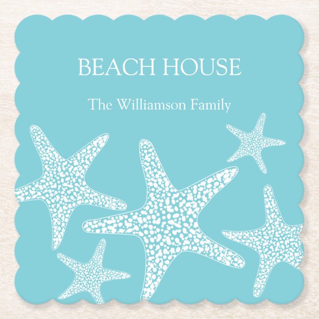 Familj med Aqua Blue Starfish Coastal Beach House Underlägg Papper (Framsida)
