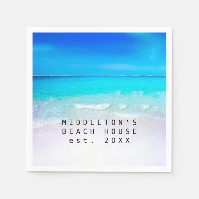Familj med blå Aqua Ocean Sea Beach-kusten Pappersservett (Framsidan)