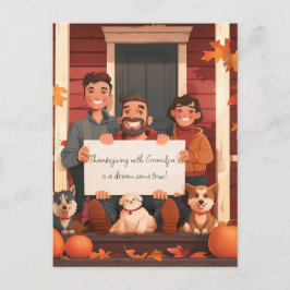 Familj med en Tonåring pojke och husdjur Vykort