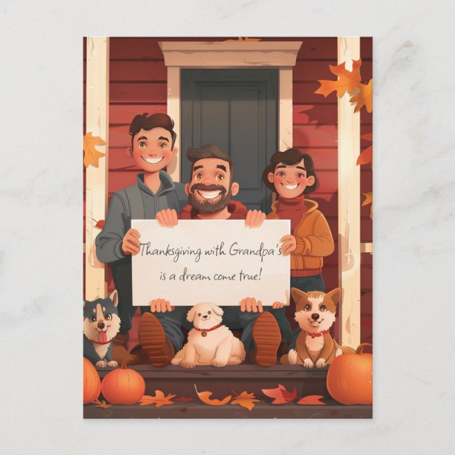 Familj med en Tonåring pojke och husdjur Vykort (Framsida)