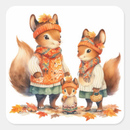 Familj med Fall Sticker Fyrkantigt Klistermärke