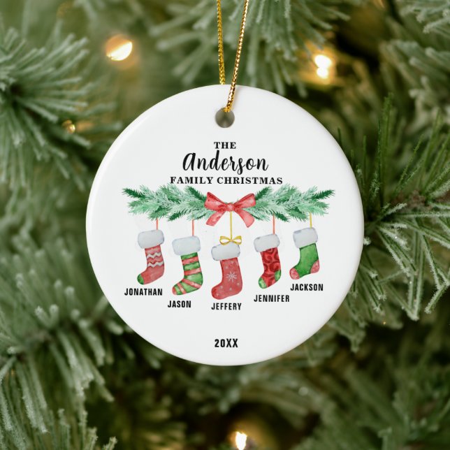 Familj med fem julklappar Personlig Julgransprydnad Keramik (Träd)