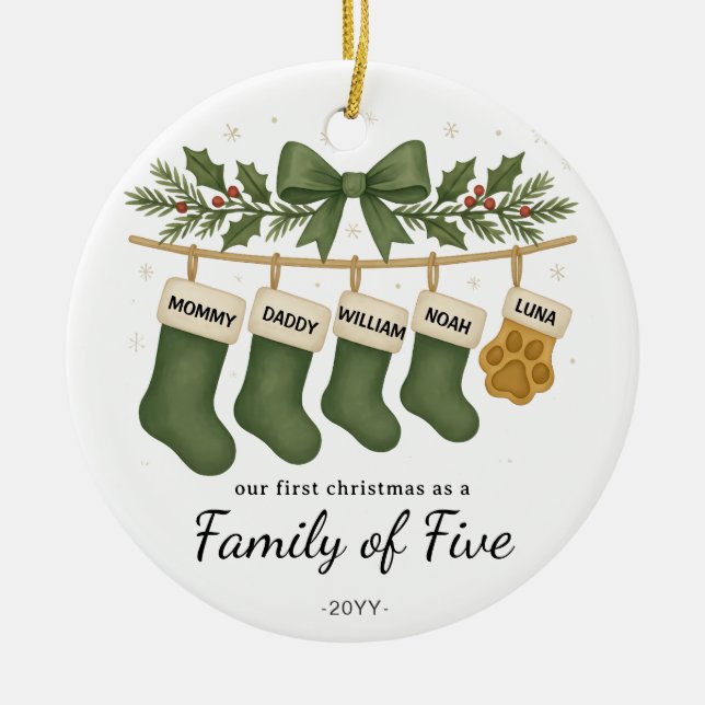 Familj med fem lager - Grönt Holly Julgransprydnad Keramik (Framsidan)