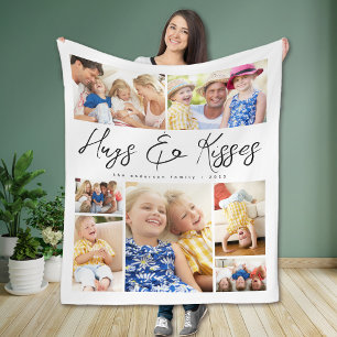 Familj med flera Photo Collage Hugs & Kisses Fleecefilt
