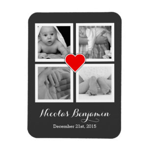 Familj med fyra foto och hjärta magnet