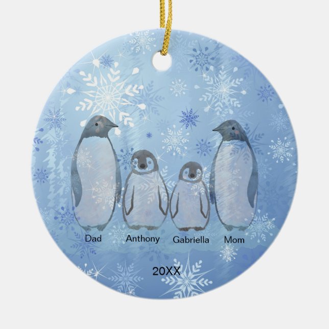 Familj med fyra Penguin-familjejul Julgransprydnad Keramik (Framsidan)