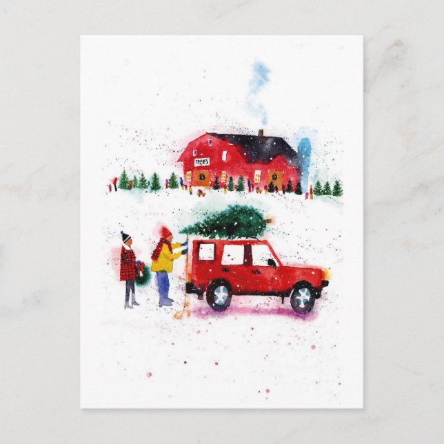 Familj med Julgran del 2 Helg Vykort (Framsida)