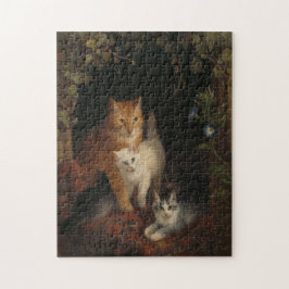 Familj med katter Vintage Medieval Art Pussel
