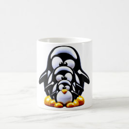 Familj med staplade pingviner kaffemugg