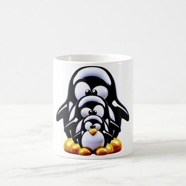 Familj med staplade pingviner  kaffemugg (Center)
