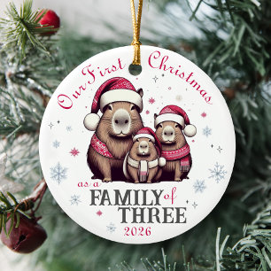 Familj med tre Capybara Snowflake Första jul Julgransprydnad Keramik