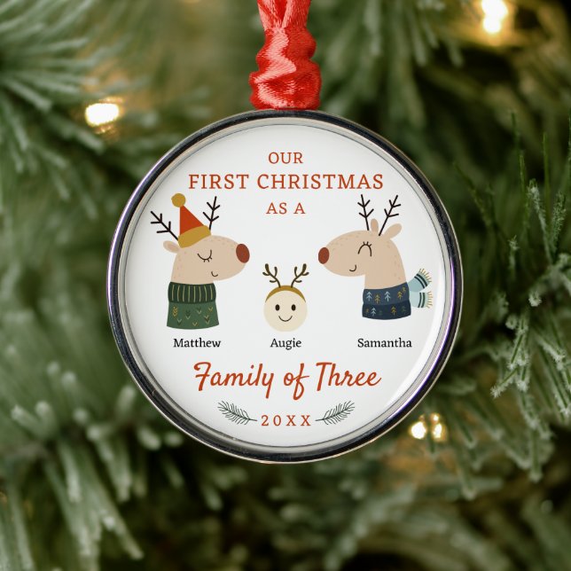 Familj med tre första jul julgransprydnad metall (Träd)