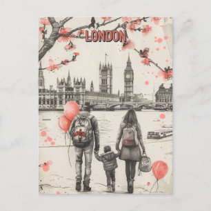 Familj med tre i London Vykort