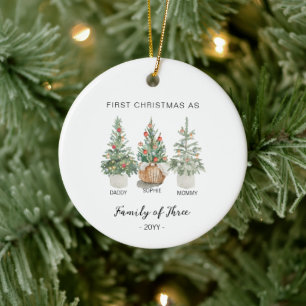 Familj med tre julprydnader - Nyfödd bebis Julgransprydnad Keramik