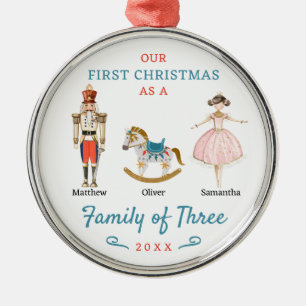 Familj med tre Nutcracker Första jul Julgransprydnad Metall