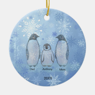 Familj med tre Penguin-familjens jul Julgransprydnad Keramik